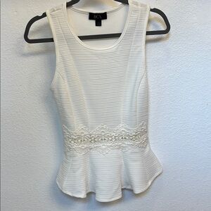 BCX Cream Tank Top with Peplum Ribbed Embellished Style